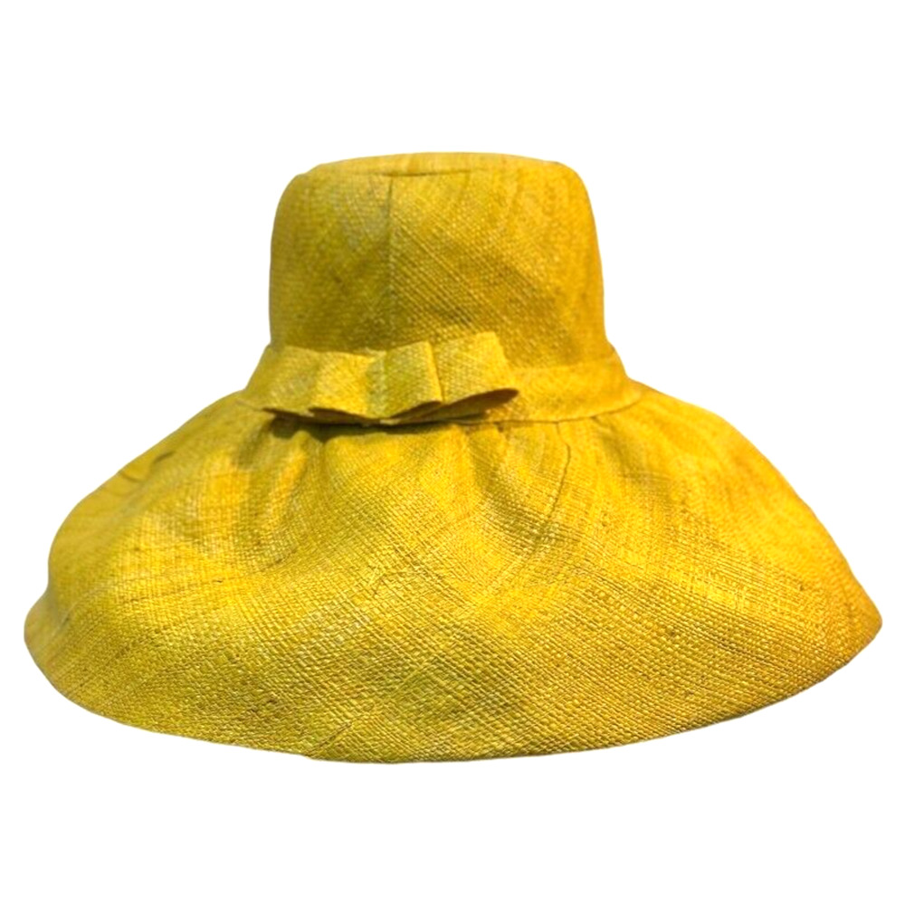 Onigo 100% Raphia Handmade Wide Large Brim Yellow Sun Hat Made in Madagascar